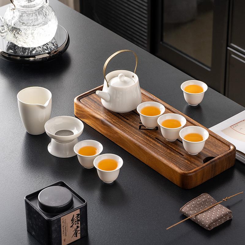 Suet Jade Light Luxury White Porcelain Kung Fu Tea Set, a Complete Set of Beam Pots, High-end Souvenir Gifts, Gift Boxes, Boutique Products