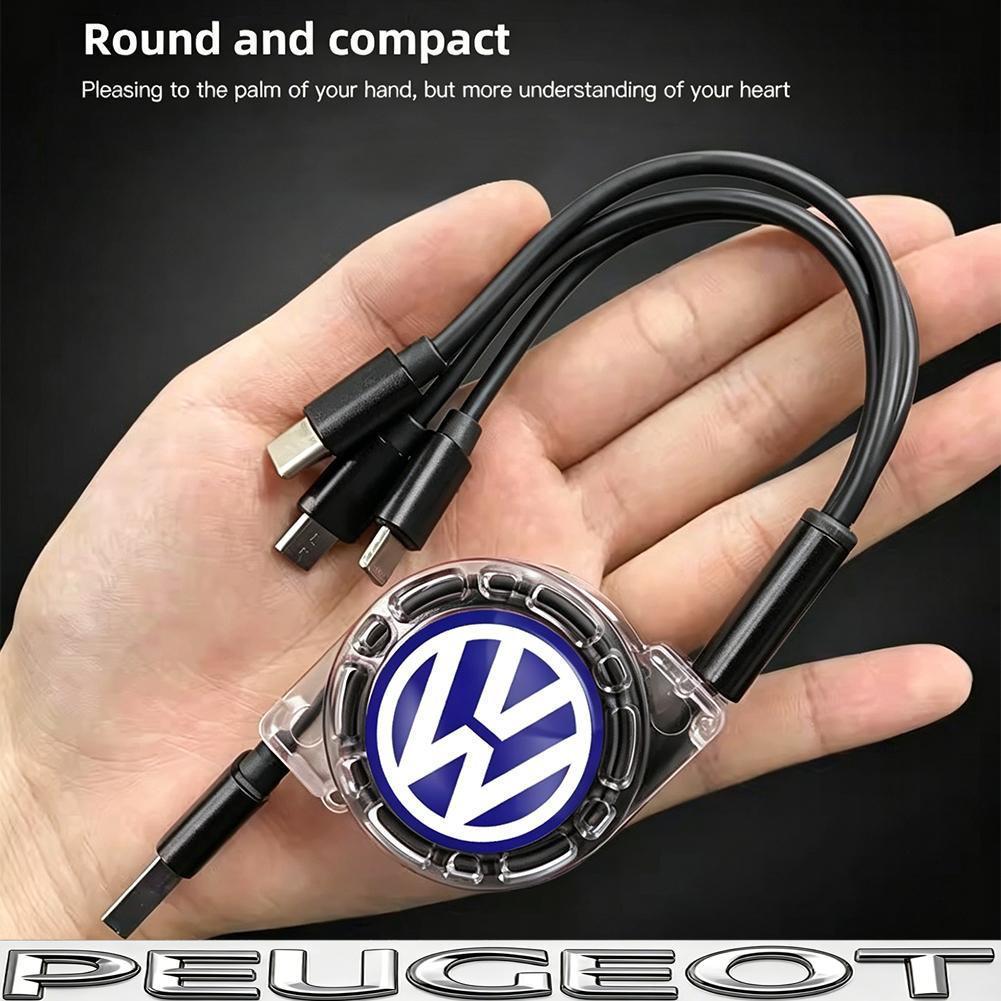 hijk1 3 In 1 Retractable Data USB Cable Charger Fast Wire Charging Cable For VW Golf Tiguan T-Roc Polo Passat ID.4 T-Cross ID.3 Taigo