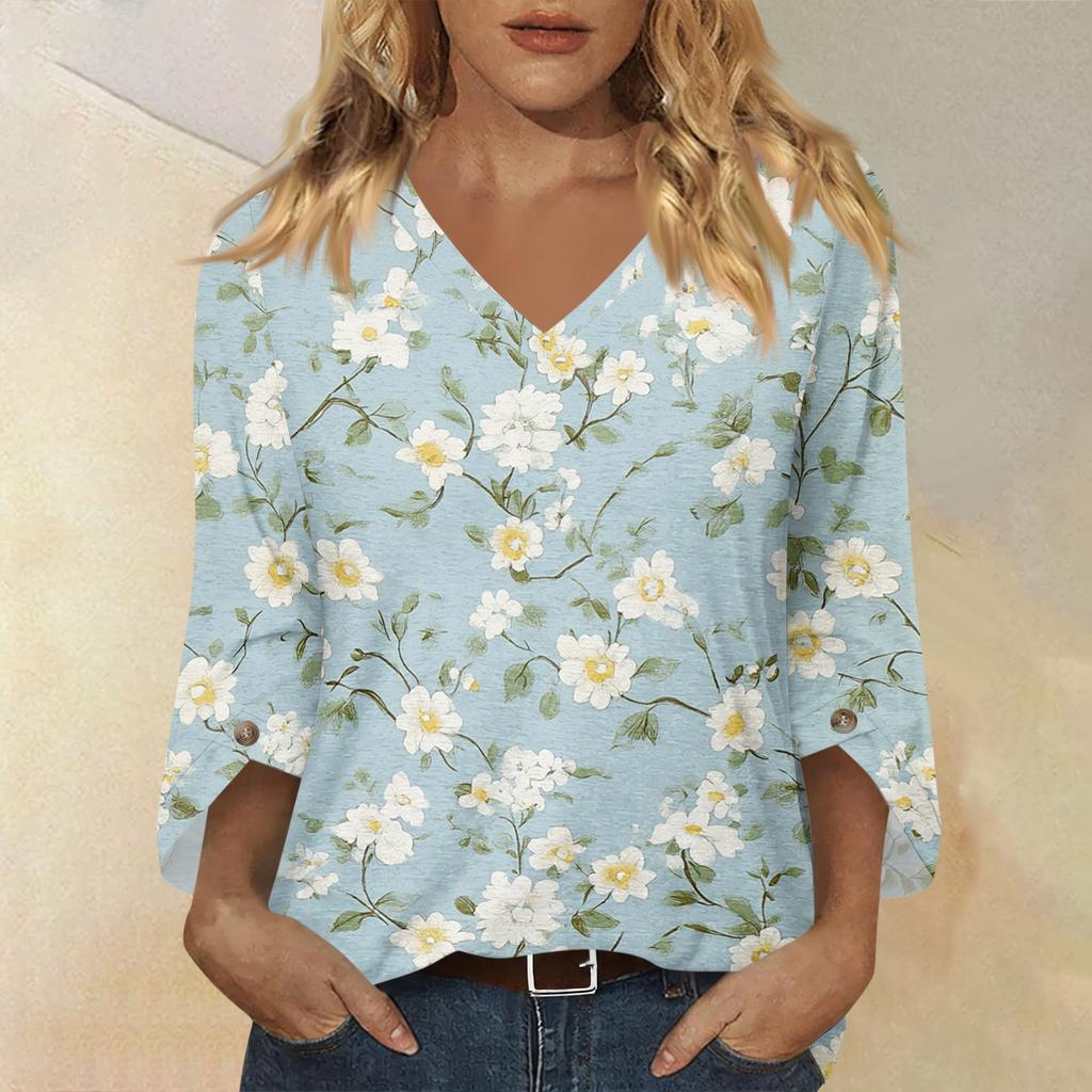 Long Sleeve Shirts for Women V Neck Floral Print Womens Long Sleeve Tops Casual Loose Long Sleeve T Shirt Women Stylish Long Sleeve Tops for Women