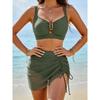 Costume da Bagno da Donna Nero Sexy Senza Schiena Coulisse Gonne in Rete Costume da Bagno Due Pezzi Abbigliamento da Spiaggia