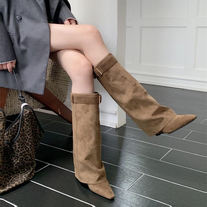 Retro Nische dünne spitze hohe Hosenstiefel Damenstiefel aber knielang Wischstiefel Western Cowboy Stiefel