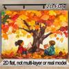 2D Herbst Lese Kinder Hintergrund, Herbstbaum Buch Szene Wandbehang