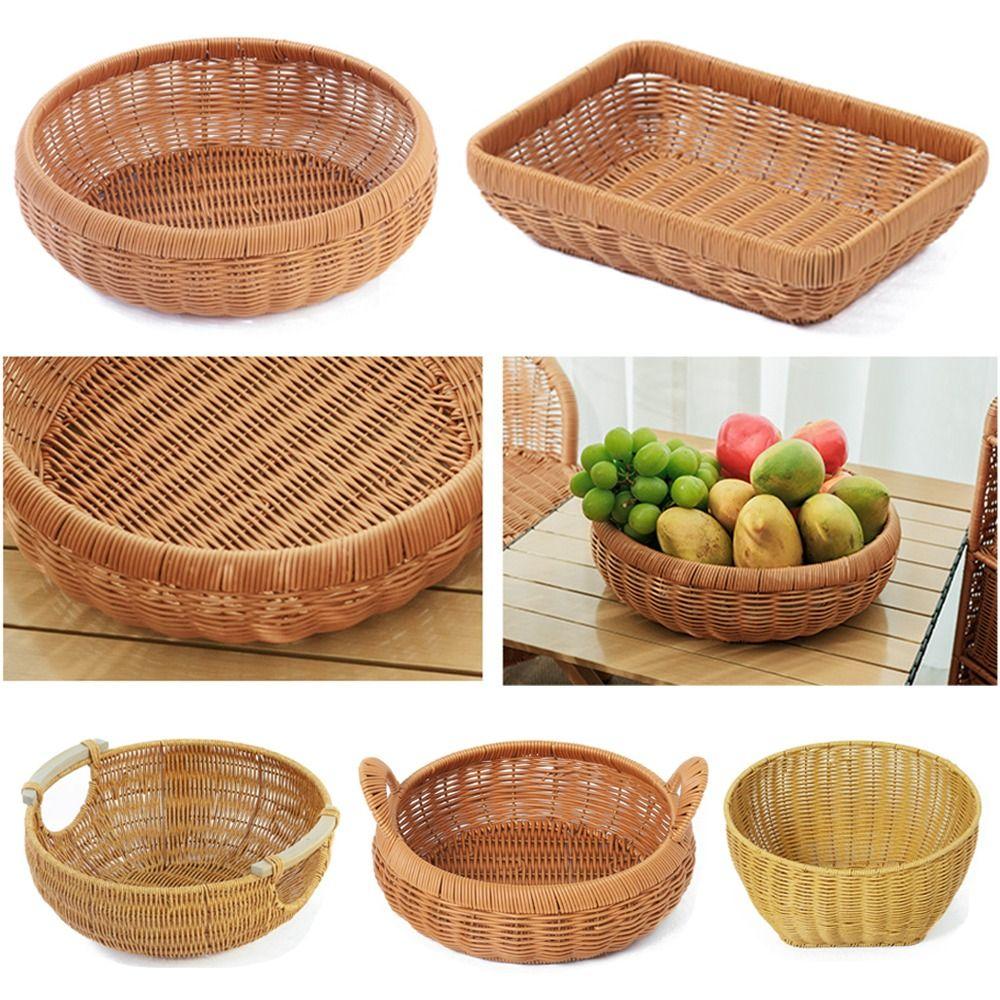 

Woven Texture Woven Storage Basket Boho Style Bread Tray Vintage Wicker Basket Coffee Shop C