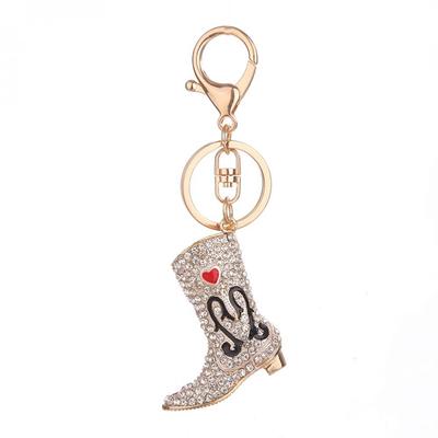 Rhinestone Key Chain Holder Ring Boot Shape Keychain Alloy Keyring Bag Decoration (Silver)