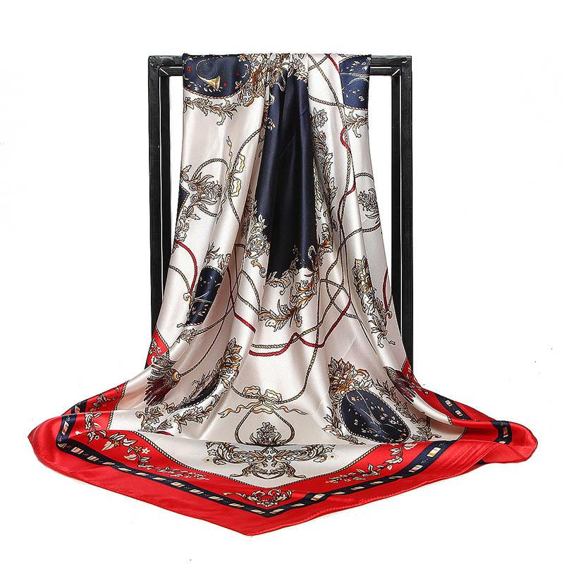 New Women Silk Scarf For Neck Hair Designer Bag Warp Soft Neckerchief Hijab Headscarf Female Foulard Print Paisley Scarf 90*90cm