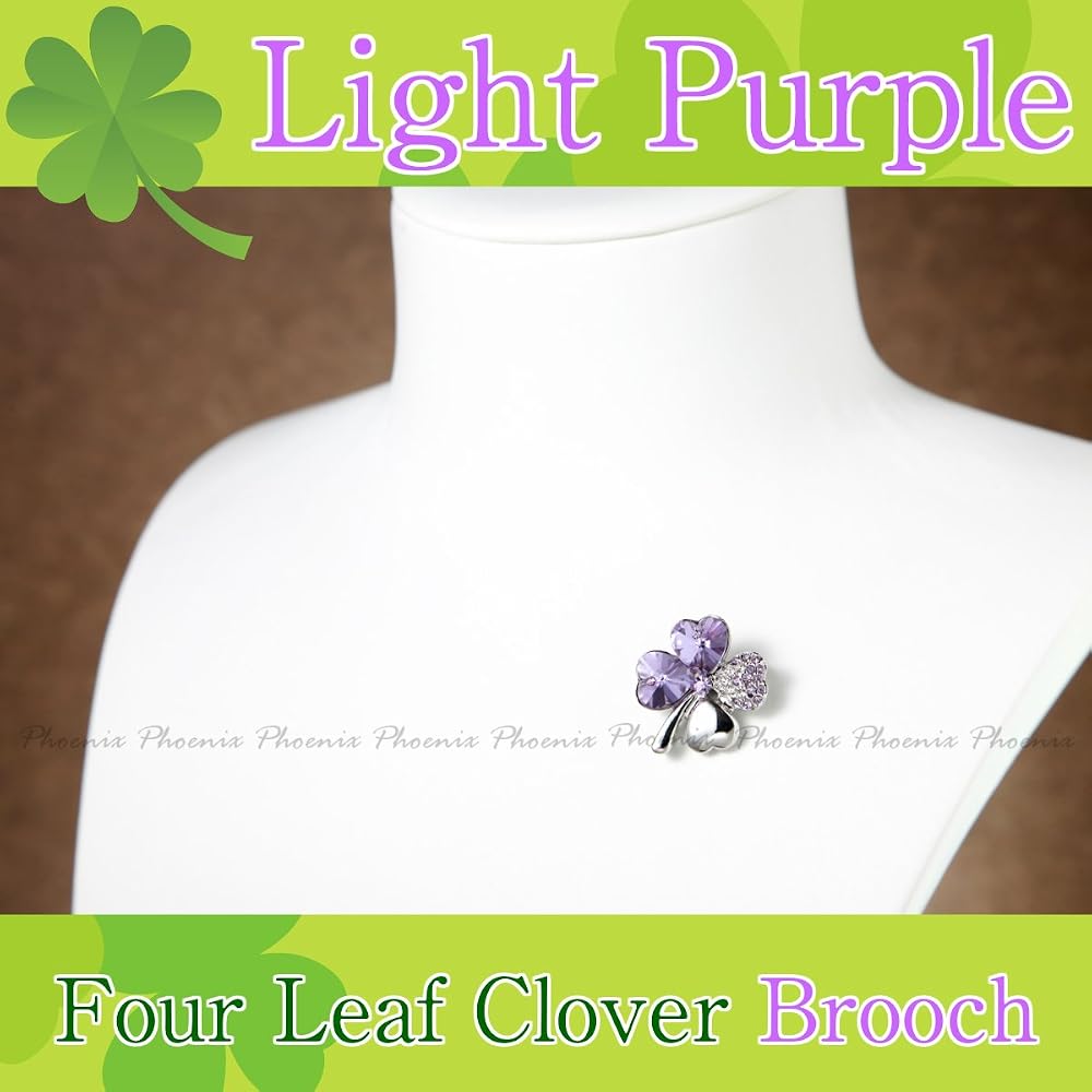 [Phoenix] Four Leaf Clover Necklace & Bracelet & Earrings & Brooch Total 4 Piece Jewelry Fashion ...