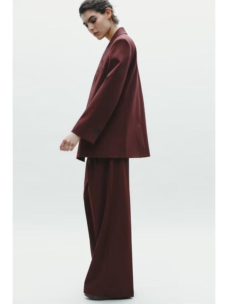 2025 Women's Double-Breasted Suit Jacket & High-Waisted Pants Set - European & American Casual Style