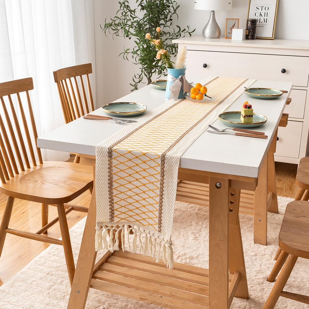 Bohemian Rustic Wedding Bridal Shower Dinner Cotton Linen Table Runner