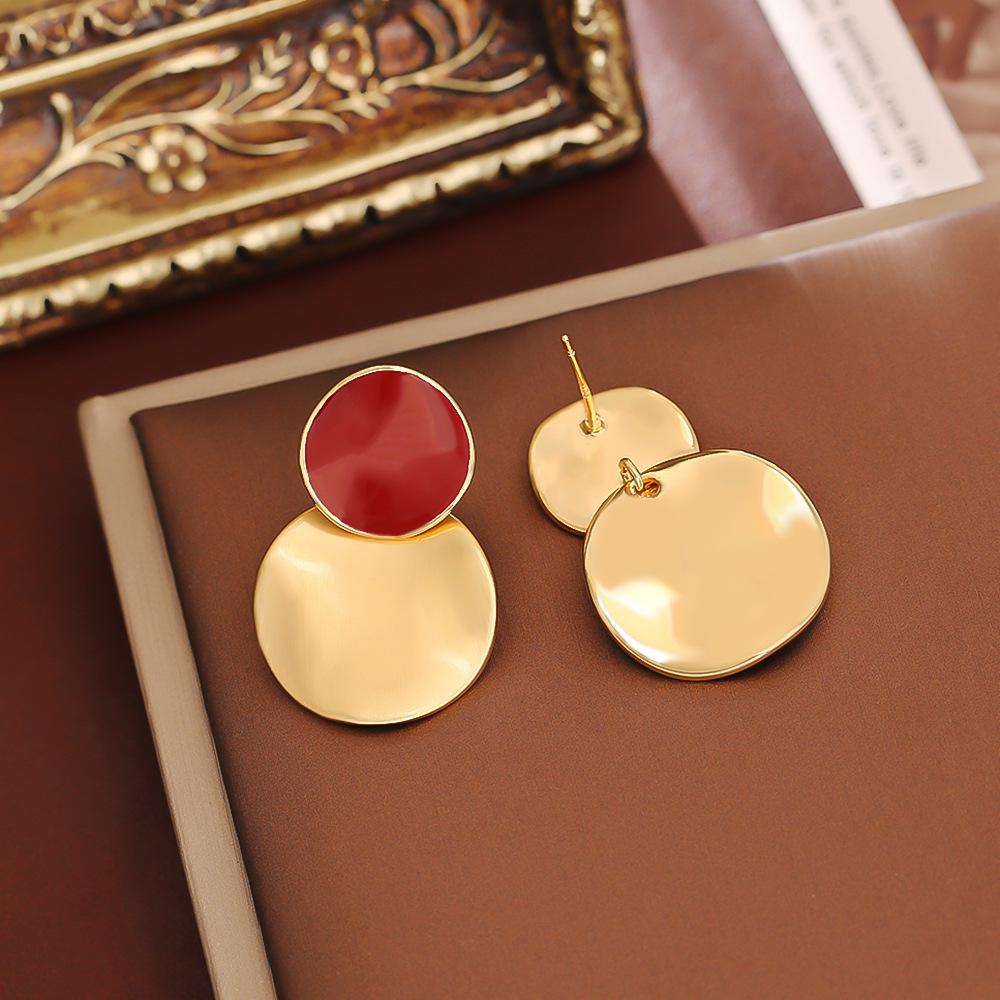 Elegant Ankola Red Enamel Drop Earrings: Asymmetrical, Color Block Jewelry for Autumn/Winter Fashion