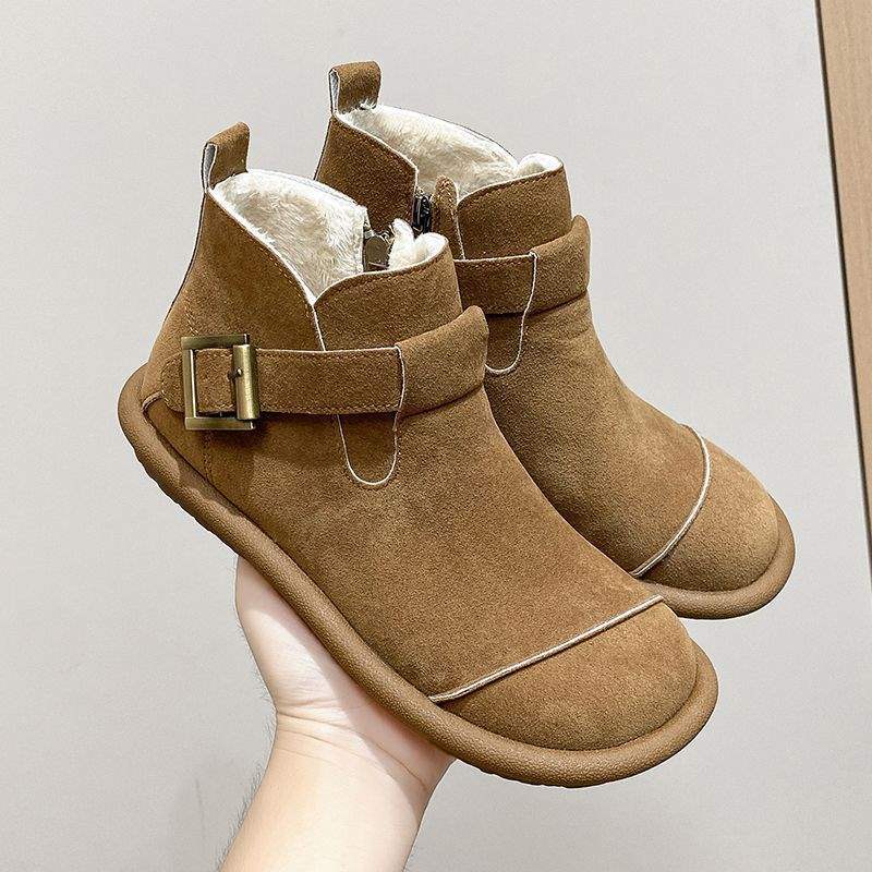 Fleece Winter Warm Snow Boots for Women To Wear 2025 New Ugly Cute Big Head Birkenstocks Flat Non-slip Cotton Shoes