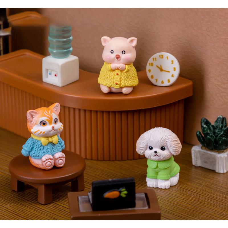 Charming Miniature Animal Figurines Resin Cat Pig Dog Desktop Decorations