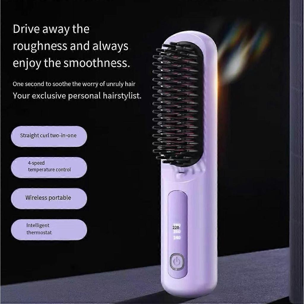 White Mini Wireless Hair Straightener Brush, Gobrush Pro Cordless Fast Heating for Effortless Hair Styling