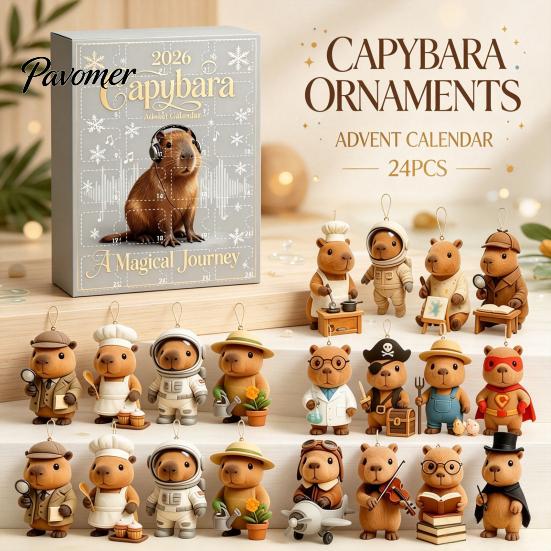 Novelty Gift for Capybara Lovers 2026 Christmas Advent Calendars, 24 Days Countdown with Creative Desk Accessories Cute 2D Hanging Ornaments, Holiday