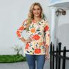 Damen Lässiges Blumenmuster Oberteil Dreiviertelarm Rundhals Bluse Leicht Bequeme Passform Stilvolles Design