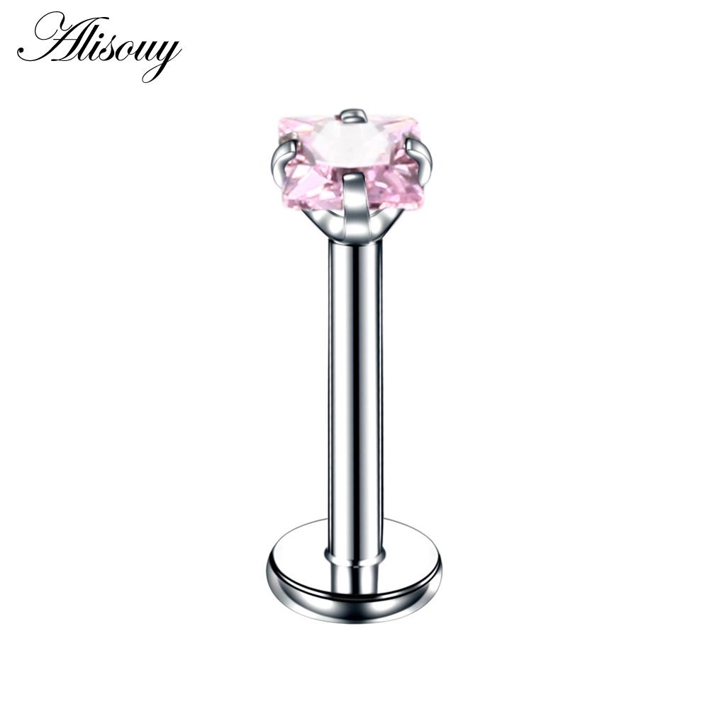 Alisouy 1PC Acciaio Inox Anello Labret Stella di Cristallo Lip Piercing Filettatura Interna Gemma Anello sul Labbro Dell'orecchio Trago Chiodo Orecchini Della Vite Prigioniera monili per il corpo e Piercing
