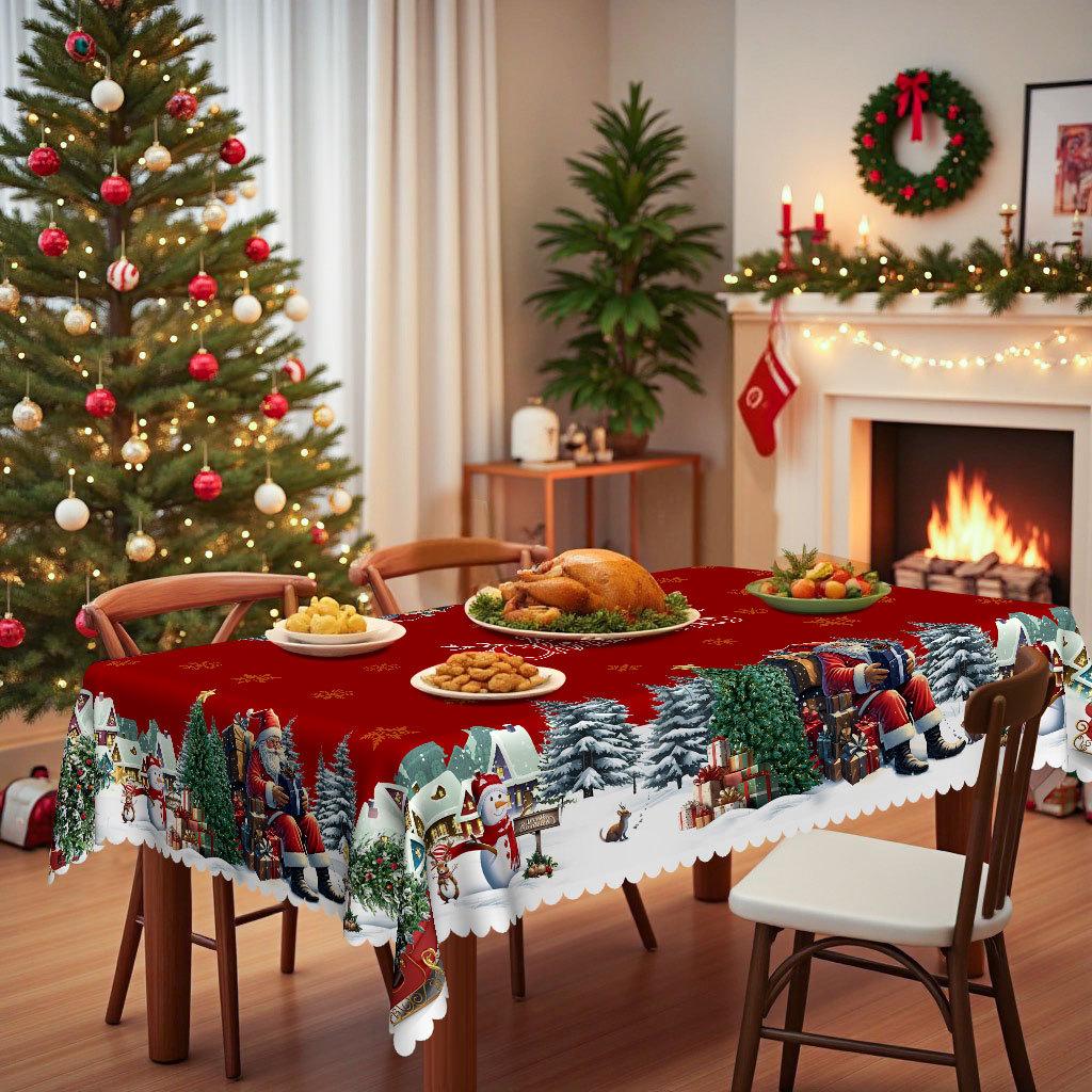 Christmas Rectangular Tablecloth, Waterproof And Oil-Proof, Ode To Joy Christmas Elements, Dining Table Coffee Table Holiday Decorative Cloth