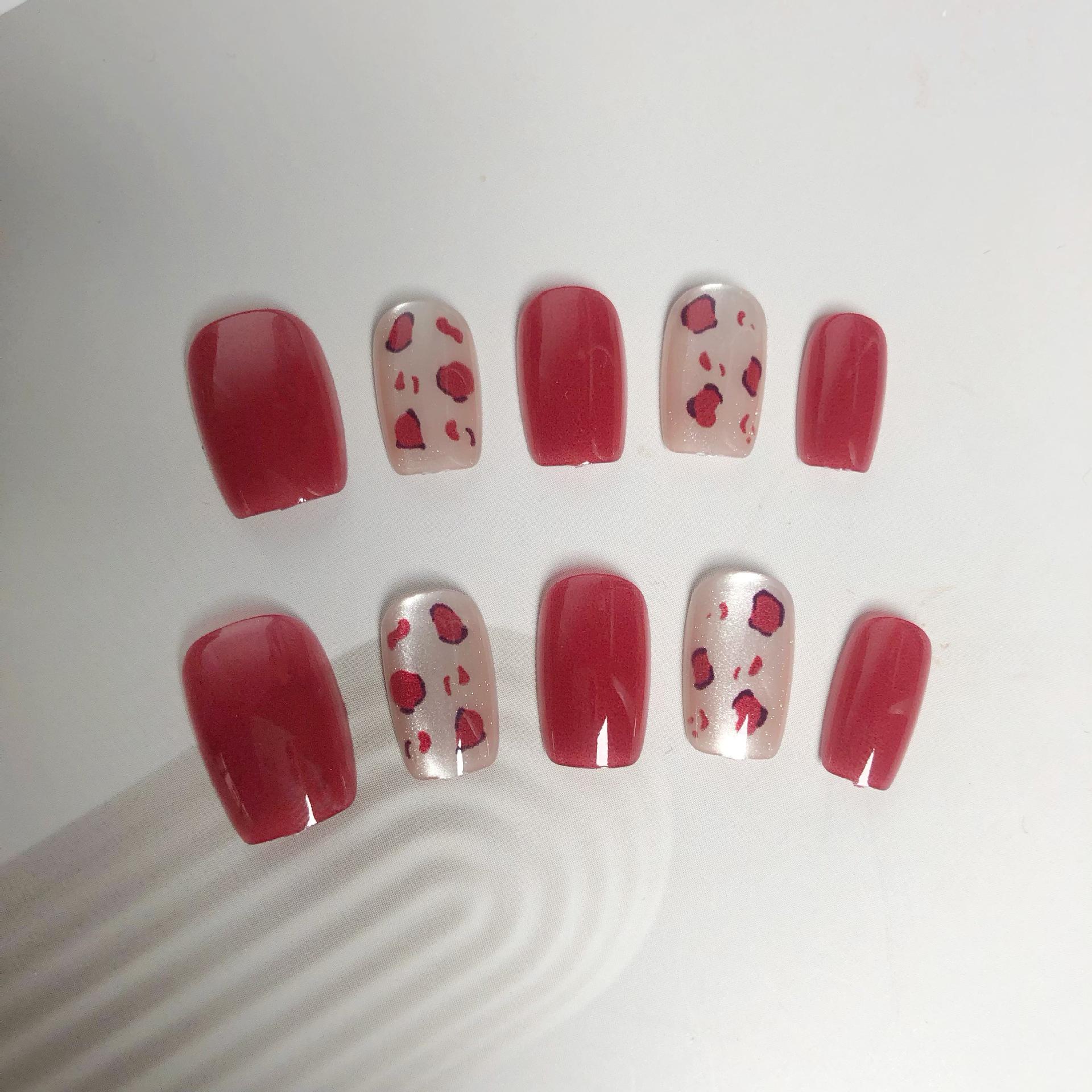 

Бургундский леопард короткие кошачий глаз накладные ногти - Съемный маникюр для осени/зимы