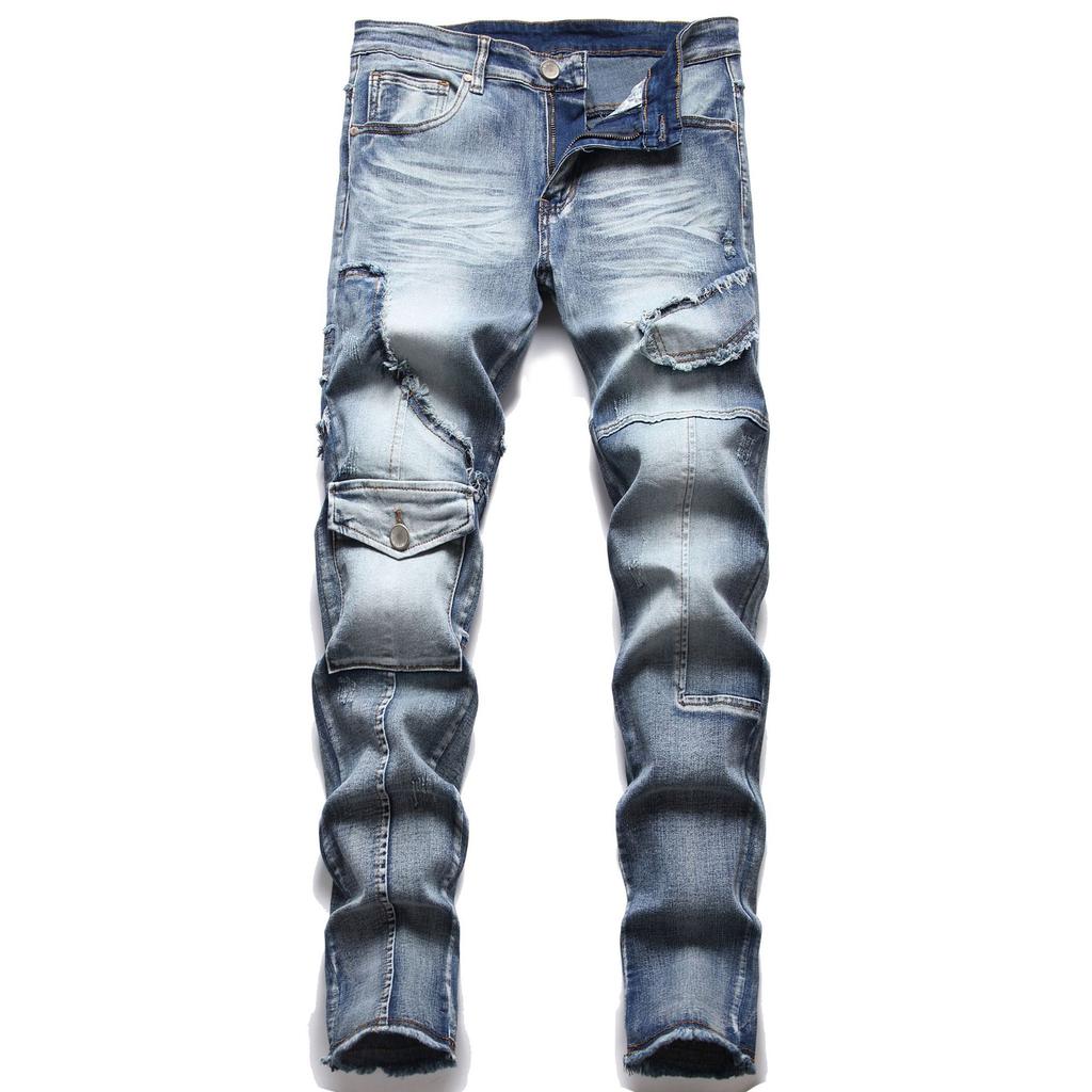 New Retro Style Men'S Men'S Clothing, European And American Jeans, Men'S Patchwork Slim Fit Straight Leg Denim Pants