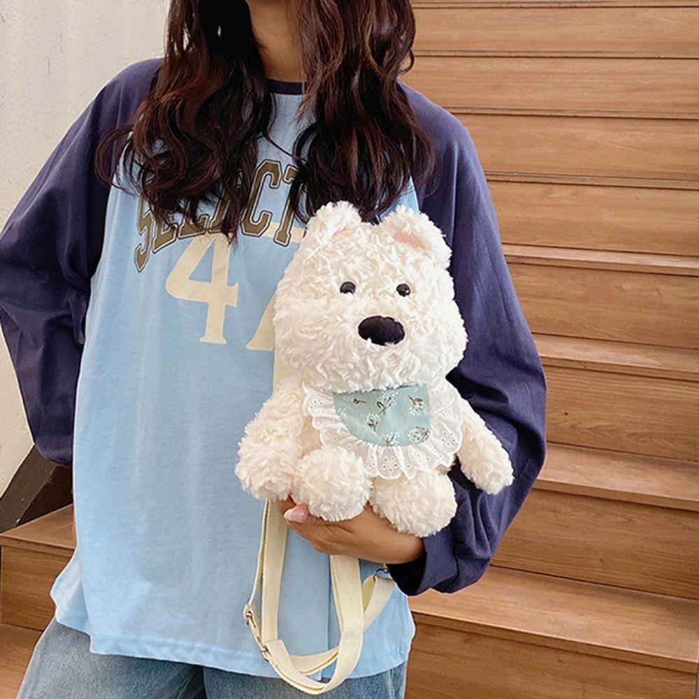 PP Cotton Plushie Doll Fur Bag Shoulder Bag Stuffed Running Dog Knapsack  Birthday Gift