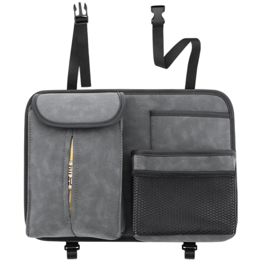 Car Seat Back Organizer Storage Bag with Suede Leather Tissue Holder Hanging Mesh for Car Interior Storage 345x245x58mm