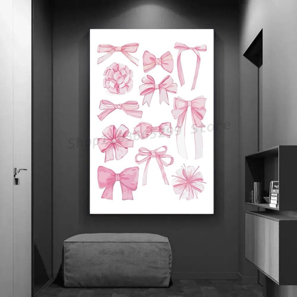 1pc Vintage Trendy Art Pink Bows Colorful Cherry College Poster Self-adhesive Art Waterproof Paper Sticker Wall Decor