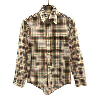 70s Vintage Check Pattern Long Sleeve PERMA-PREST Shirt Beige Women Used