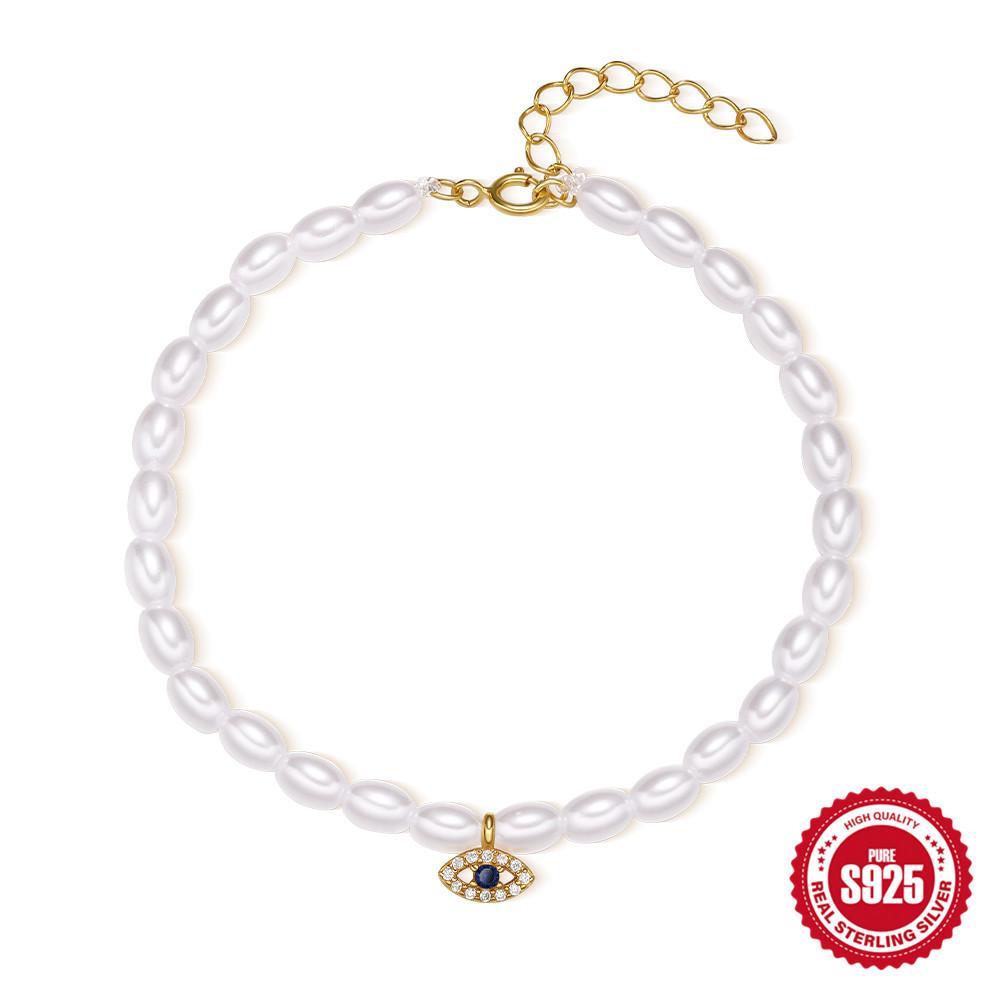 Stylish And Simple Style S925 Sterling Silver French Small Rice Grain Pearl Moon Snake Diamond Women'S Bracelet