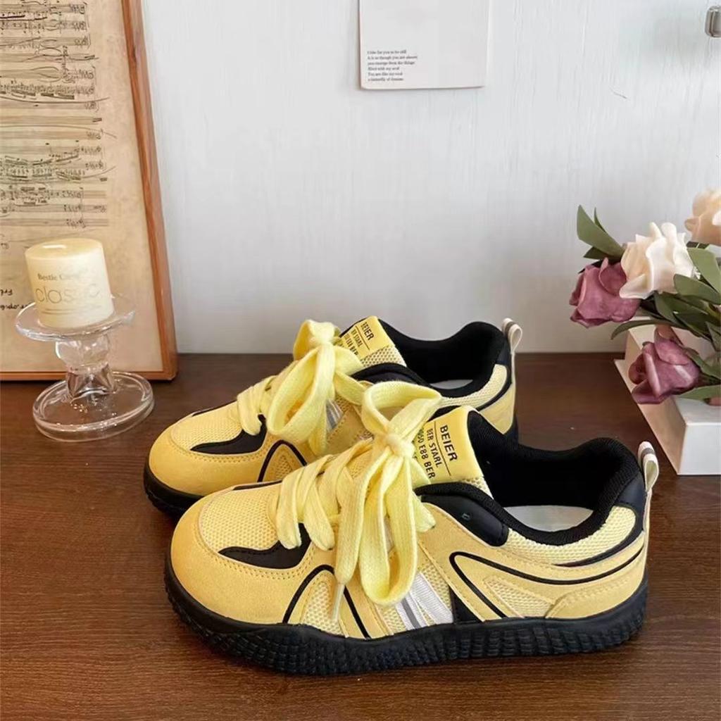 Fashion Autumn New Sports Shoes Women's Fashion Round Head Net Cloth Breathable Front Lacing Soft Sole Non-slip Single Shoes