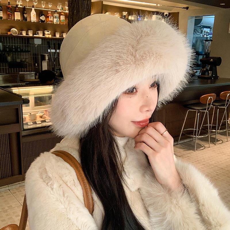 Autumn and Winter New Hat Women's Imitation Mink Bucket Hat Winter Warm Plush Thickened Mongolian Hat