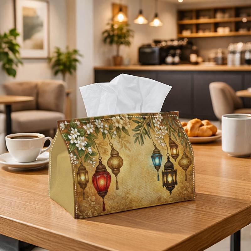 1pc Ramadan Eid Decor Lantern Floral Garden Tissue Holder with a Warm Glow, Vintage Botanical Napkin Storage Organizer Suitable for Kitchen, Car, And