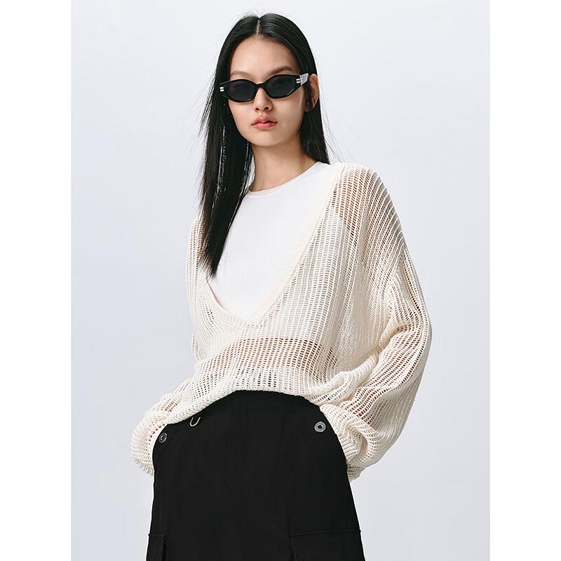 PEACEBIRD Women's Hollow Knit Two-Piece Cardigan Set