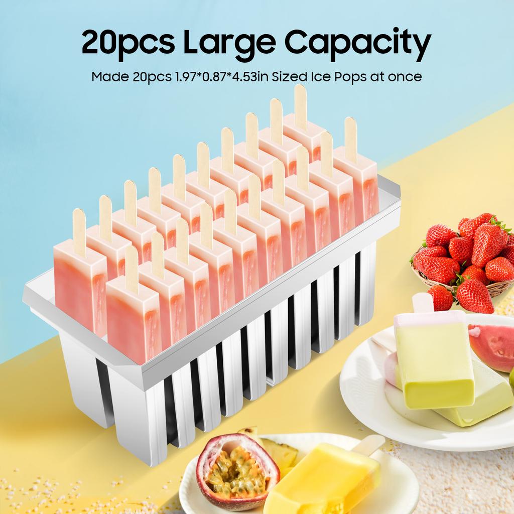 20-Cavity Stainless Steel Ice Cream Mold Flat Head Design Easy Demold for Home Commercial Use DIY Popsicle