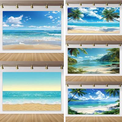 Beach and Ocean Photographic Background for Summer, Banner with Palms, Sand and Sky, Fors, Weddings, Baptisms, Parties, Accessories for Photographic