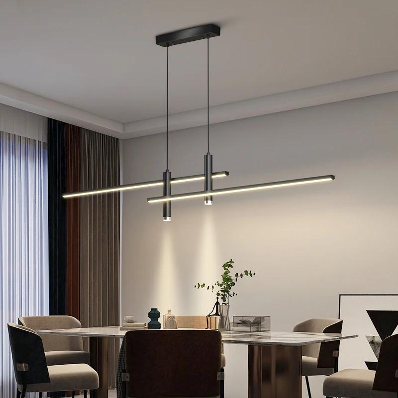 Modern LED Chandelier Dimmable Dining Table Kitchen Minimalist Black Gold Pendant Lamps Home Decor Lighting Lusters Fixture