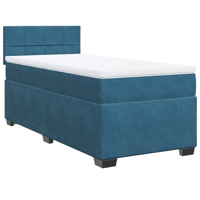 VidaXL Bed Slat Base with Mattress Blue 80x200 Cm Velvet, Bed, Platform Bed, Panel Bed, Furniture of 3288466