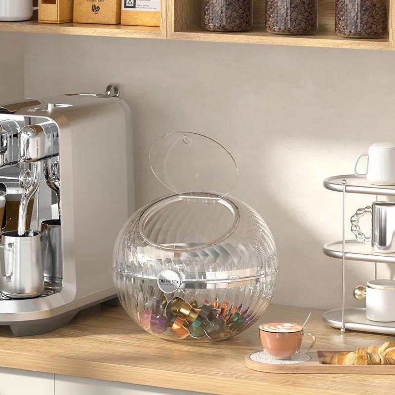 

Large Volume Coffee Capsule Storage Box Pantry Bar Transparent Storage Rack Capsule Coffee Hot Tea Bag Storage Box with Lid
