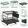 Rustproof Black 2 Tier Dish Drying Rack Metal Drainboard Kitchen Organizer Utensil Cup Holder Multifunctional Space Saving