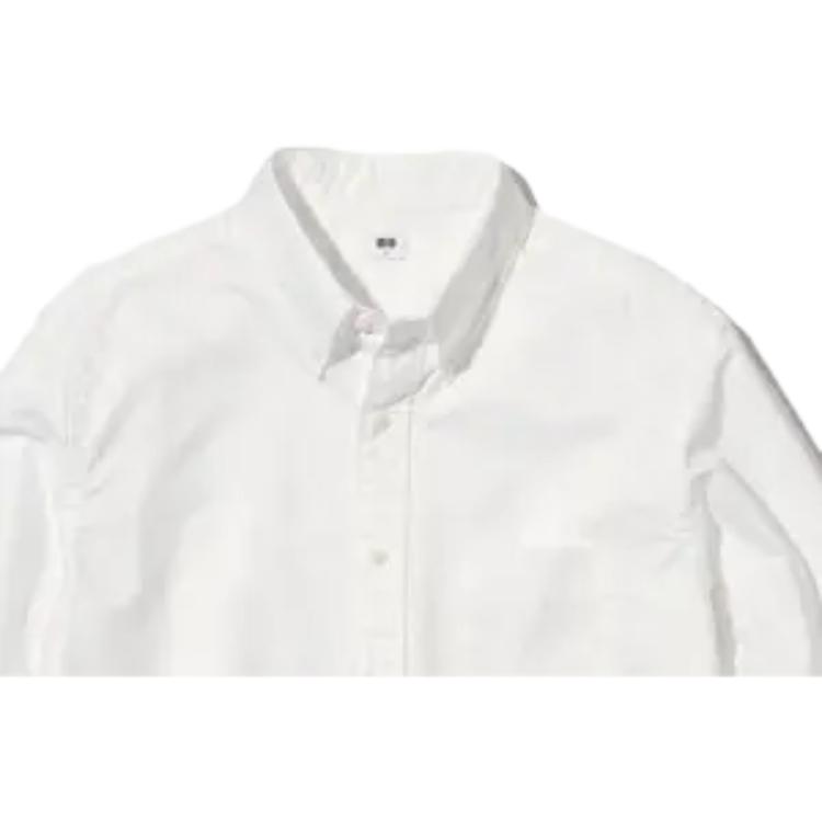 Uniqlo Solid Color Casual Button Long Sleeve Shirt Unisex Shirts Off-White 450259-01