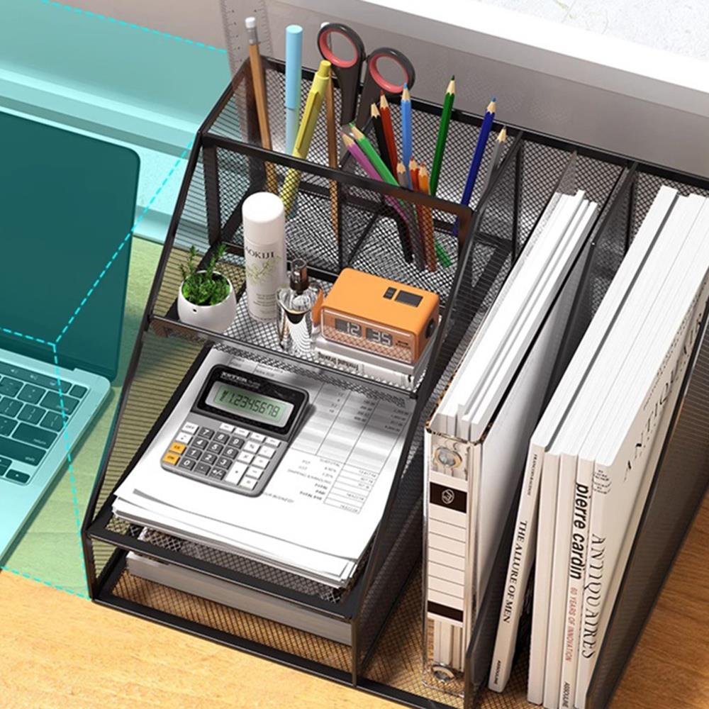 Desk Organizer Office Desktop File Rack Metal Bookstand Multi-function Storage Rack Office Supplies Folder Storage Box