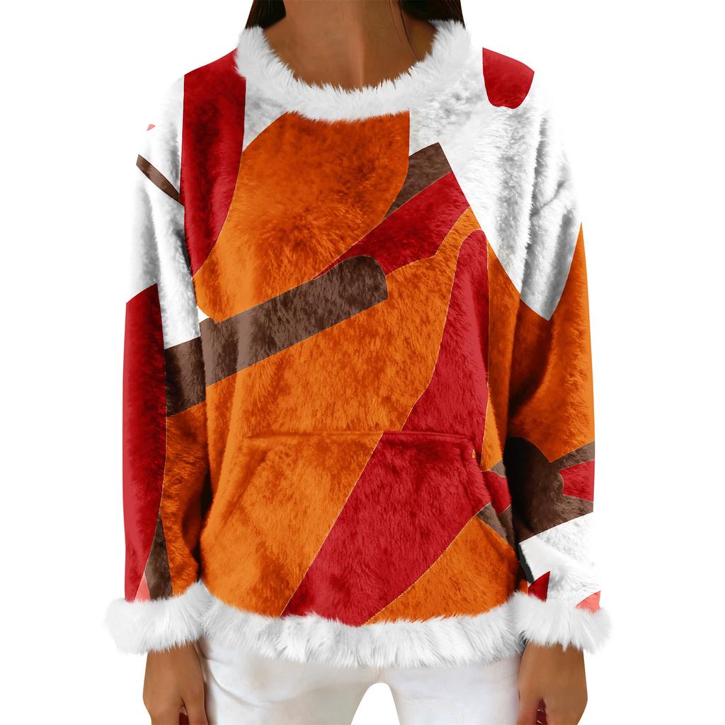 Women's Casual Fleece Sweatshirt  Long-Sleeve Round  Neck Casual Comfortable Loose-Fit Lightweight Women's Flannel Sweatshirt