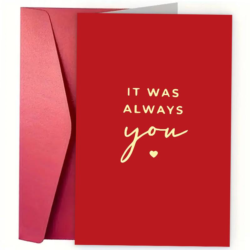 Red Cartoon-Themed Greeting Card | 'It Was Always You' Golden Lettering | Ideal for Valentine's Day, Birthdays & Anniversaries