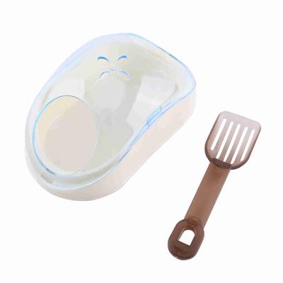 Lettiera da bagno per criceto domestico in plastica trasparente, scatola da bagno per scoiattolo con paletta (blu)
