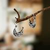 Vintage Bohemian Hoop Earrings, Silver Plated Zinc Alloy Floral Design, Distinctive Women's Dangle Jewelry Gift