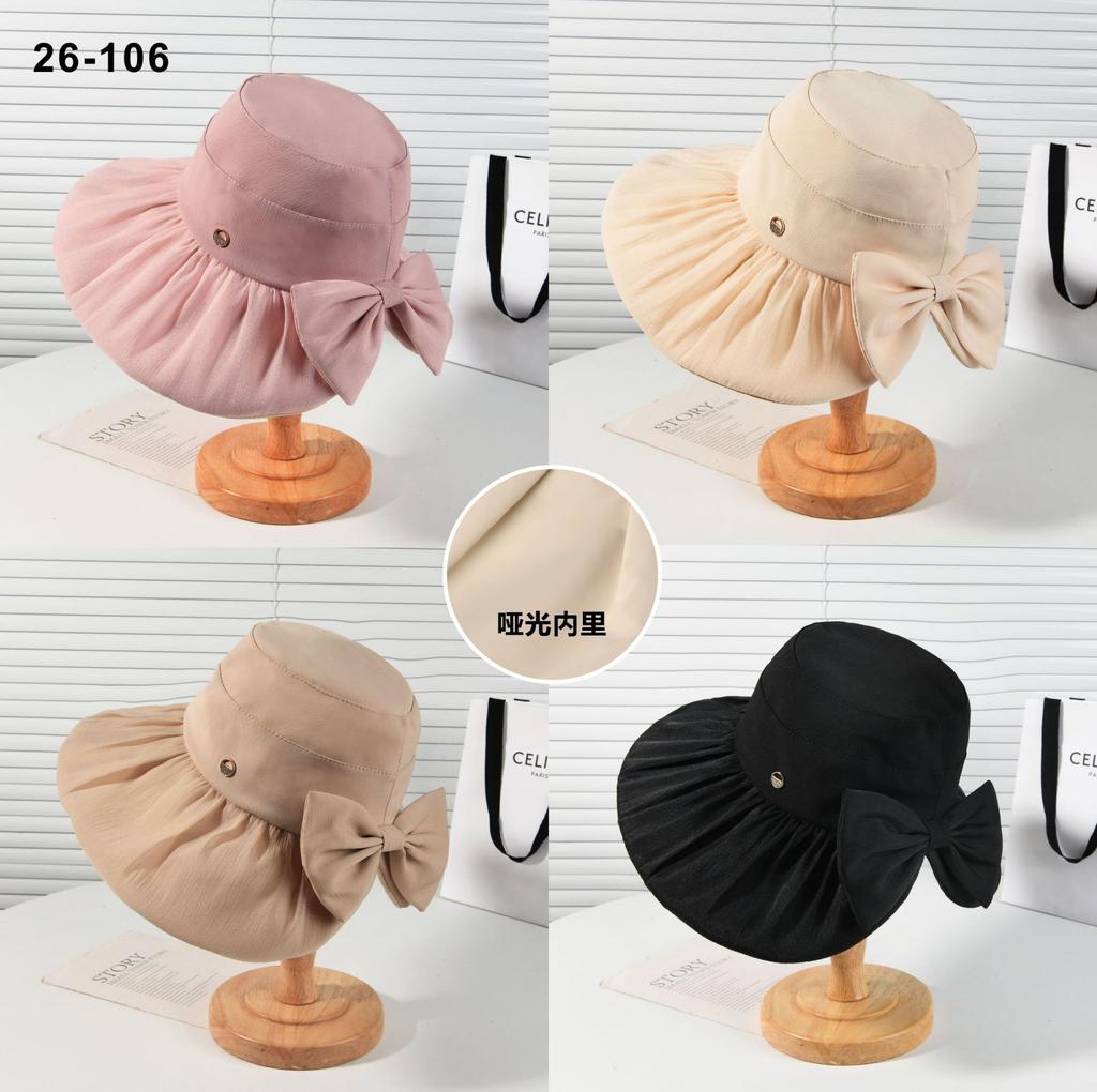 New big brim sun hat women's summer Korean version sun protection bucket hat casual versatile sun hat peach heart bow
