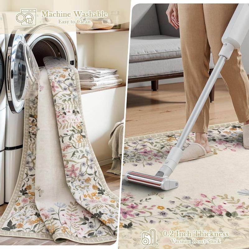 Rug For Bedroom Floral Print Area Living Room Carpet Non-Slip Machine Washable Floor Mat Soft Bedside Rugs Tapis Alfombra