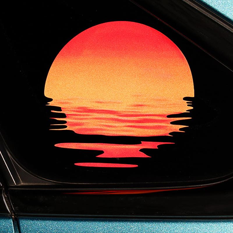 Car Retro Beach Coconut Tree Sunset Car Window Glass Sticker Electric Car Motorcycle Grand Theft Auto Outfit Decorative Stickers