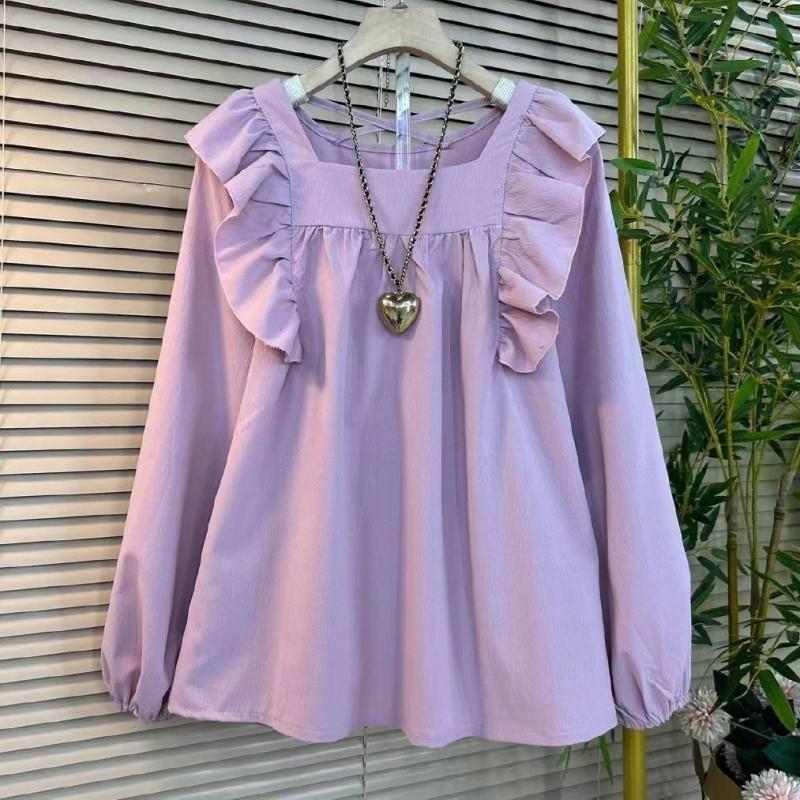 

Блузка с квадратным вырезом Харадзюку Женская рубашка с длинным рукавом Летняя милая офисная леди Шик XXXXXXL фиолетовый