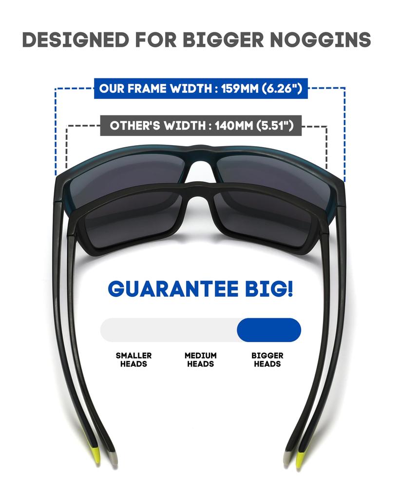 PRIVEL TR90 XXL Oversized 159mm Sports Polarized Sunglasses with Big Wide Head for Outdoor and Rubber Black Polarized Extra Large Fit Men's