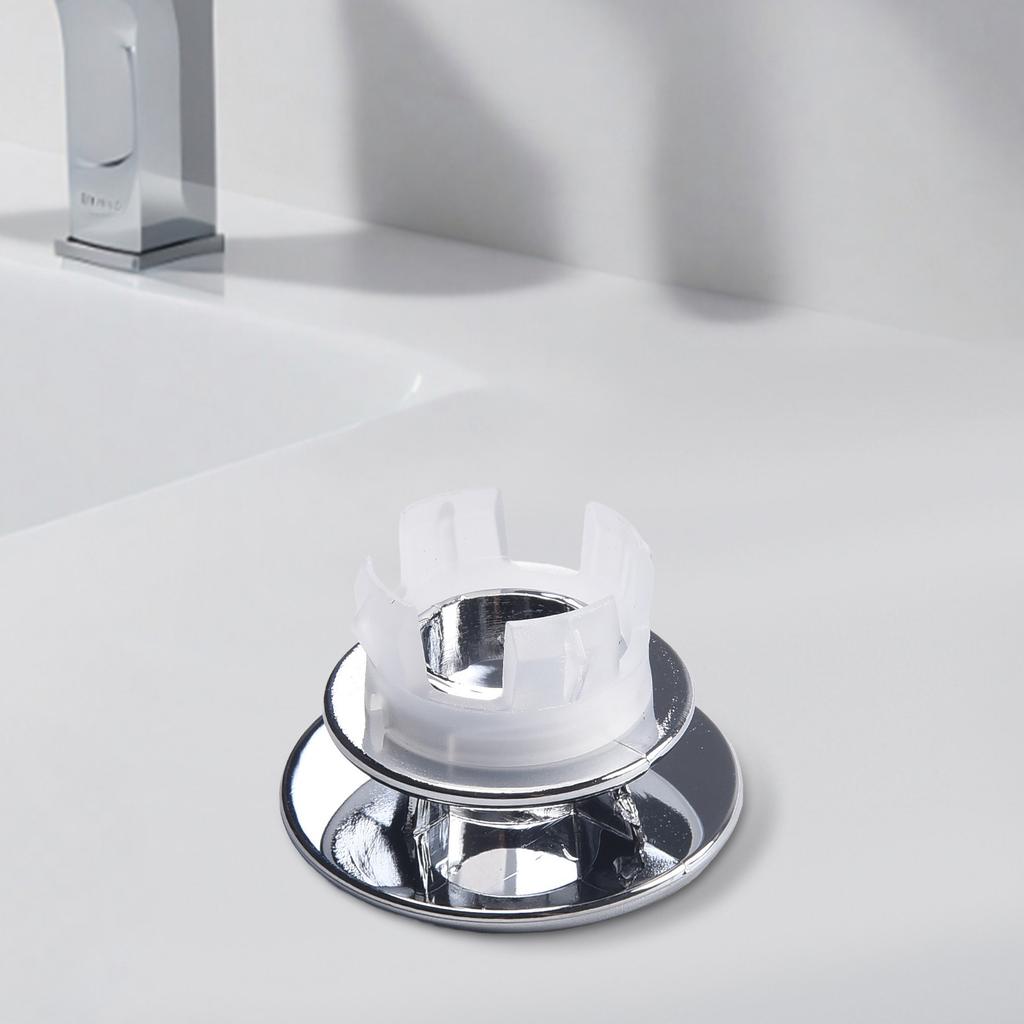 33*11.8mm Hole Overflow Cover Bathroom Basin Round Silver