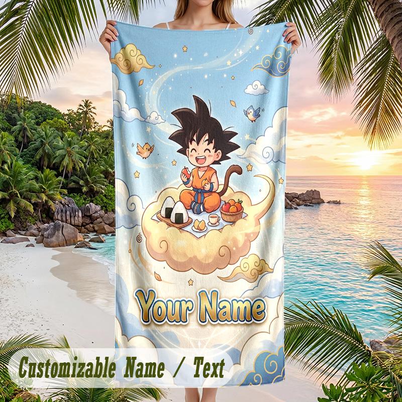 Dragon Ball Beach Towel, Personalized Custom Name Text, Quick Dry Large Absorbent Towel For Beach Pool